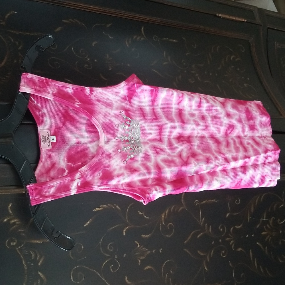 Yvette Mandell  Pink Tie Dye Tank With Austrian Crystal Crown Size L
